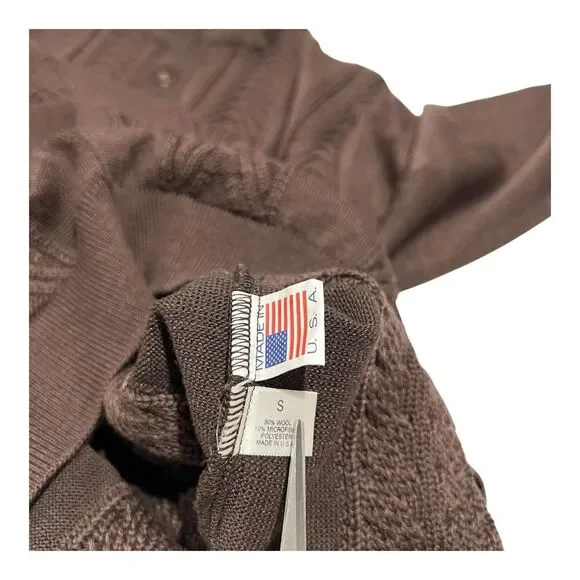 Tom James Men's CoffeeBrown Wool Blend Quarter Button Knit Sweater Sz S Made USA - Picture 11 of 13